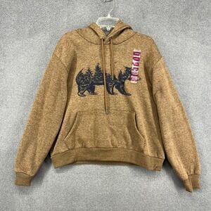 Berkley Jensen Mens‎ XL Fleece Pullover Hoodie Bear Tree Graphic Brown